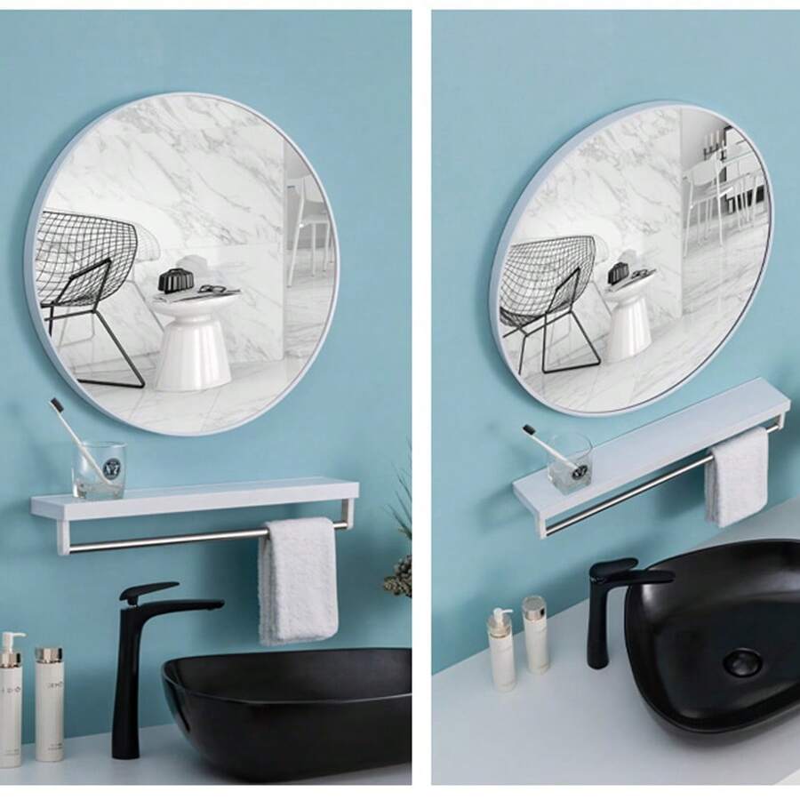 Living And Home Nordic Round Bathroom Framed Mirror Wall Hanging
