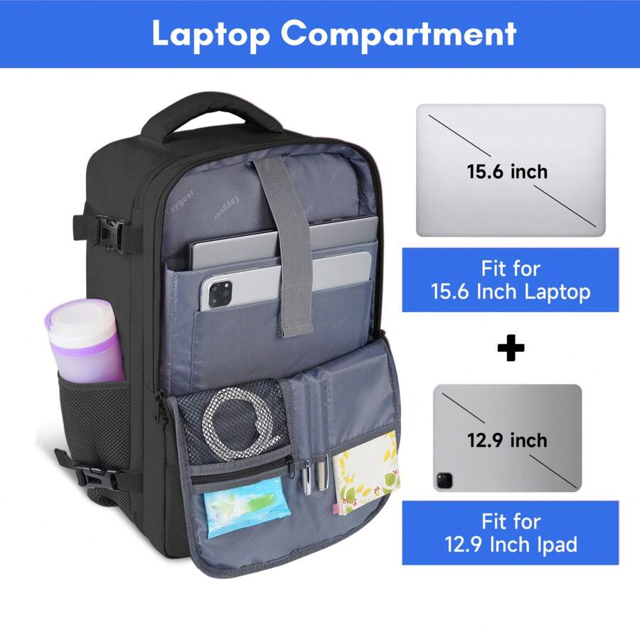 Cabin Bag For Women And Men,Fits Easy Jet Underseat 45*36*20cm Standard , Airline‑Approved Travel Backpack Carry On Luggage With Laptop Compartment & Shoe Pocket, Water‑Resistant Weekend BagWork, Holiday Travel, Daily Commute & Back To School, Black