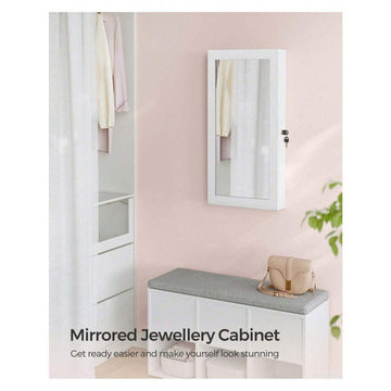 Wall-Mounted Jewellery Cabinet, Mirror With Storage, Lockable Mirrored Cabinet, Jewellery Organiser With Mirror, Space-Saving