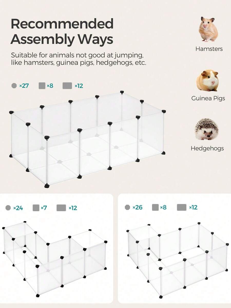 Pet Playpen With Floor, Small Animal Enclosure, DIY Plastic Cage, Indoor Run For Hamsters, Rabbits, Hedgehogs, Guinea Pigs, 125 X 63 X 42 Cm, White