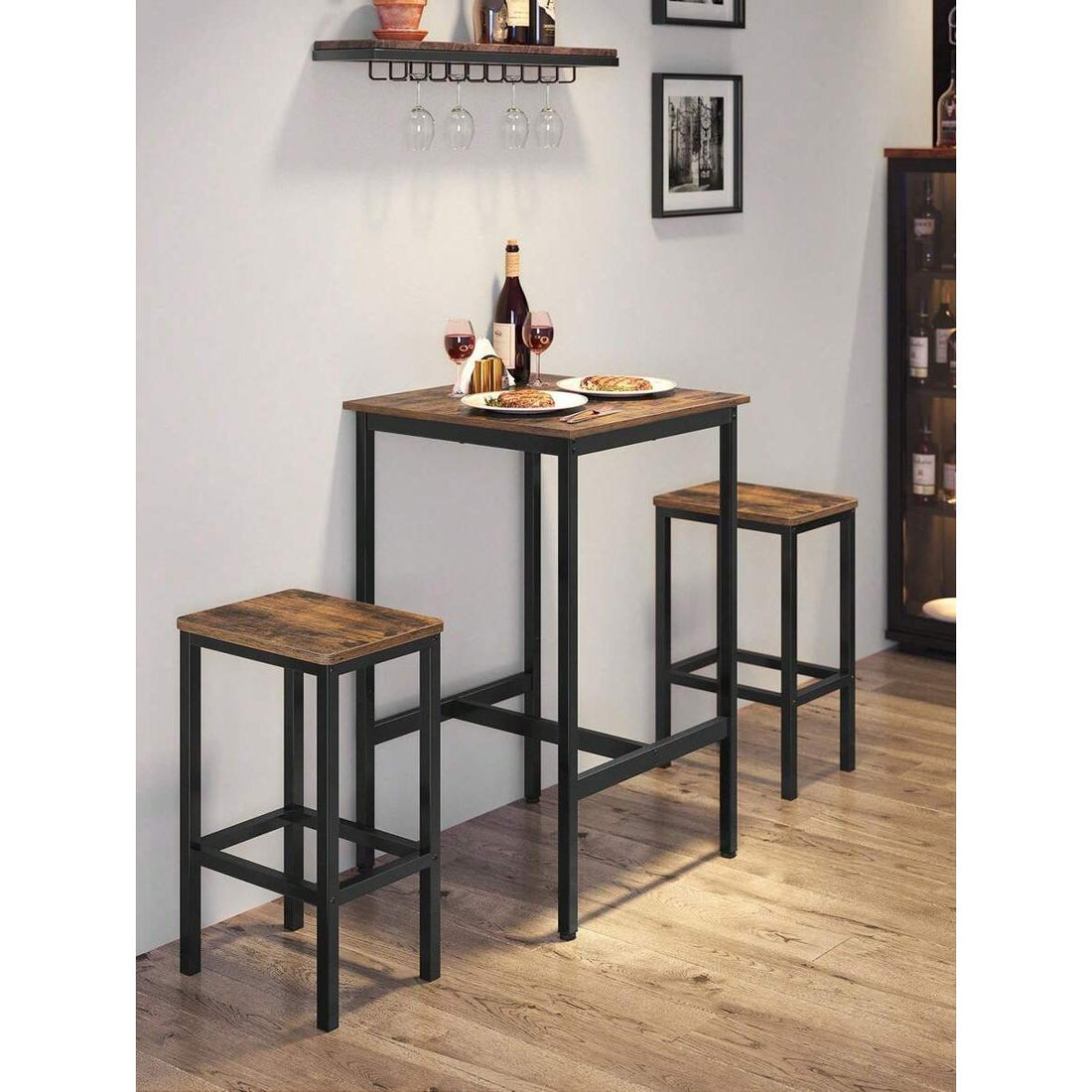 Bar Table, Square Tall Table, Heavy-Duty Steel Frame, 60 X 60 X 90 Cm, Easy Assembly, For Living Room Kitchen, Industrial Style, Rustic Brown And Black