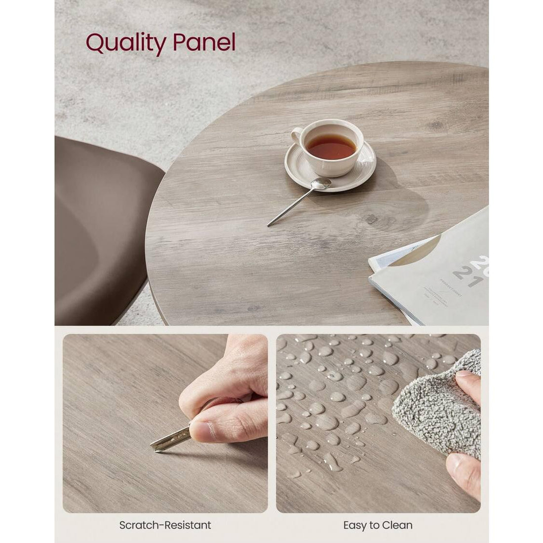 Dining Table, Round Kitchen Table, For Living Room, Office, 80 X 75 Cm (Diameter X Height), Industrial Style, Heather Greige And Ink Black