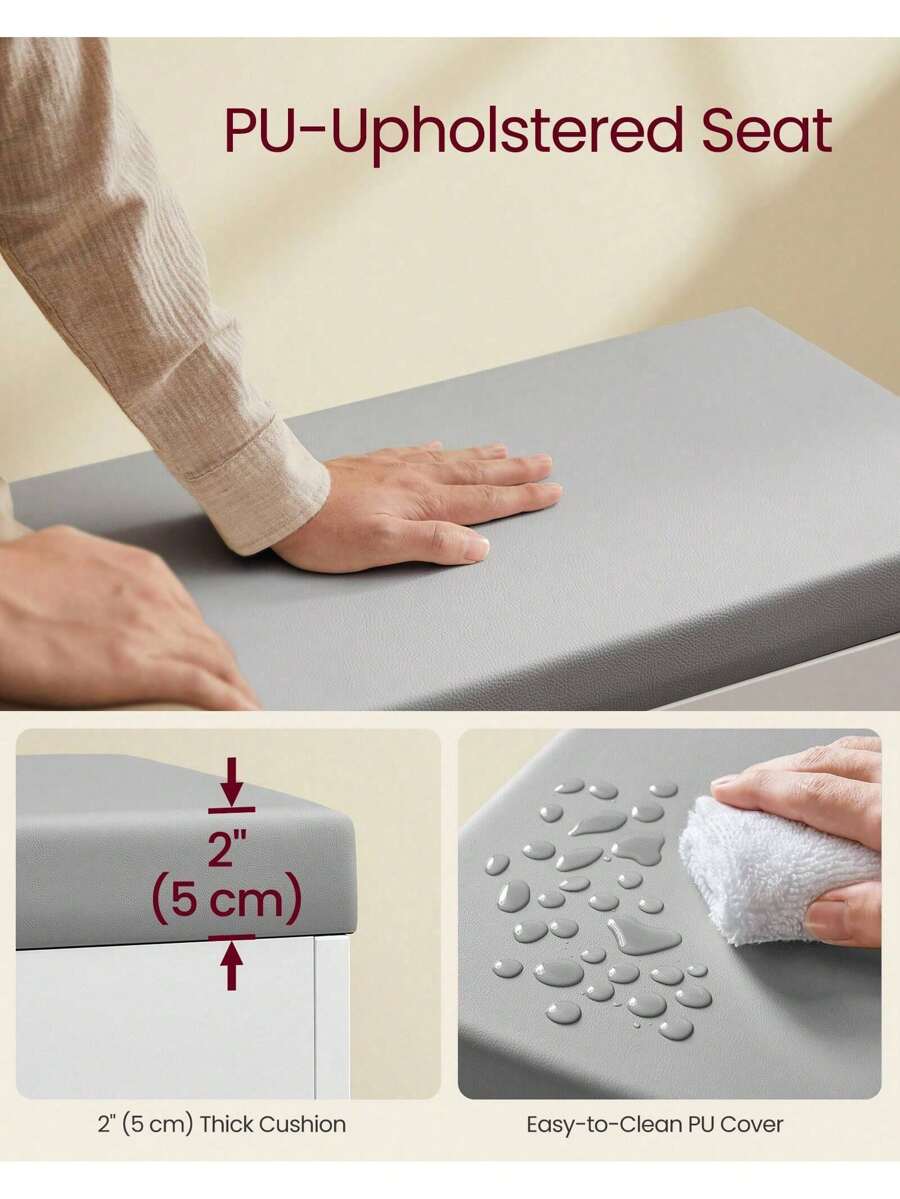 Shoe Bench With Cushion, Storage Bench With Padded Seat, Hallway Bench With 3 Compartments, 30 X 60 X 44 Cm, For Bedroom, Living Room, Cloud White