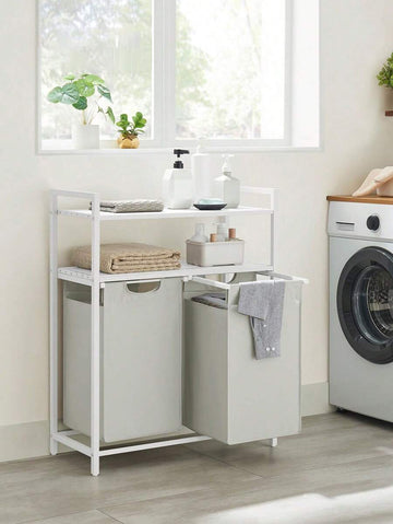 Laundry Basket, Laundry Hamper, Laundry Sorter With 2 Pull-Out And Removable Bags, 2 Shelves, 46L Capacity Per Bag, For Laundry Room, White