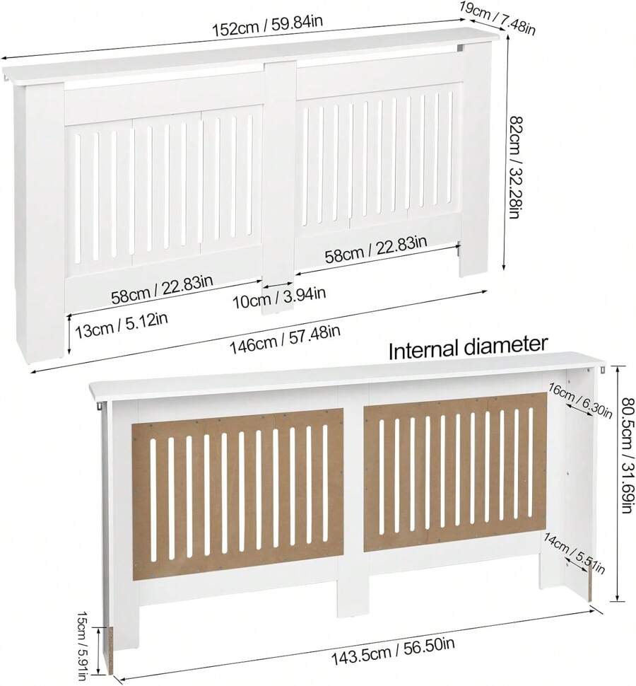 Radiator Cover Heater Cover Cabinet Radiator Shelf MDF Wood Vertical Slat White Grey Radiator Covers Living Room Furniture