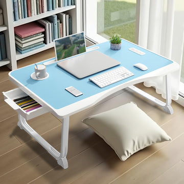 Portable Laptop Desk Bed Table with Handle - Adjustable Height, Side Drawer & Cup Slot, Ergonomic Notebook Stand for Bed, Sofa, Travel - Lightweight Sturdy Design with Storage Shelf-like Top - Ideal for Working, Eating, Reading (Black, Red, White, Blue) -