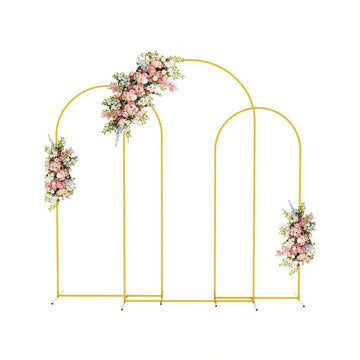Arched Backdrop Stand, 7/6/5/4 Feet, Multiple Sizes, Gold Metal Arch Backdrop Frame With Arch Drape Covers, Suitable For Wedding Ceremony, Bridal Shower, Birthday Party, Valentine's Day, Engagement, Graduation, Mother's Day, Garden, Floral, Balloon Arch D