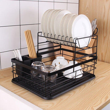 Large Kitchen Sink Dish Drainer Rack With Drip Tray And Plate Cutlery Holder UK