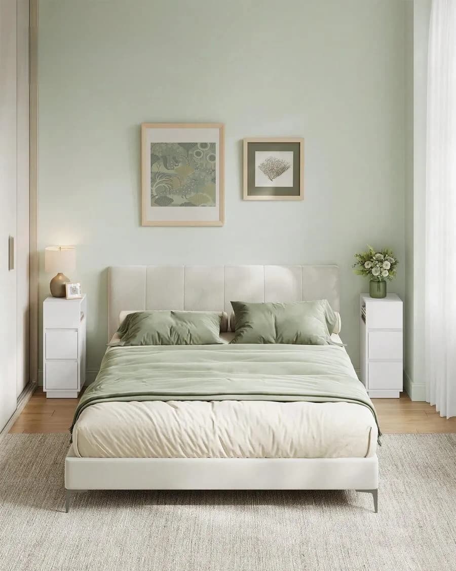 Slim Bedside Tables, Set Of 2, Small Narrow Side End Tables With 2 Drawers, 1 Open Compartment Mounted To Face Left Or Right, For Bedroom, Living Room, Ebony Black ,Natural Beige And Cloud White,Cloud White