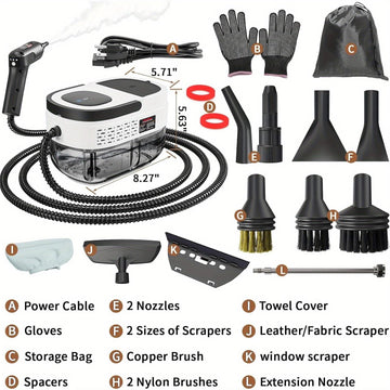 2500W High-Pressure Handheld Steam Cleaner with 1.6L Large Tank & 3-in-1 Adjustable Handle - Portable Heavy-Duty Steamer for Home, Car, Bed Bugs, Upholstery, Grout, Floors - Plug (White) - Ideal for,, Cleaning