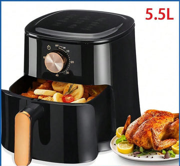 ✨5.5L Large Air Fryer Oven - 1800W Rapid Air Circulation For Oil-Free Healthy Cooking| 60-Min Timer, Non-Stick Basket & Adjustable Temp| Energy Efficient, Easy Clean Black Airfryer (UK Plug)