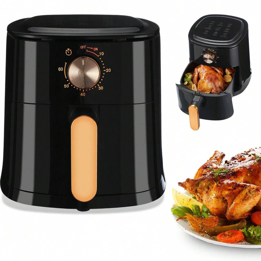 ✨5.5L Large Air Fryer Oven - 1800W Rapid Air Circulation For Oil-Free Healthy Cooking| 60-Min Timer, Non-Stick Basket & Adjustable Temp| Energy Efficient, Easy Clean Black Airfryer (UK Plug)