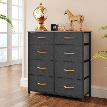 Chest Of Drawers, Fabric 8-Drawer Storage Organizer Unit For Bedroom Living Room Closet, Sturdy Steel Frame, Easy Pull Fabric Bins & Wooden Top, Fabric Dresser