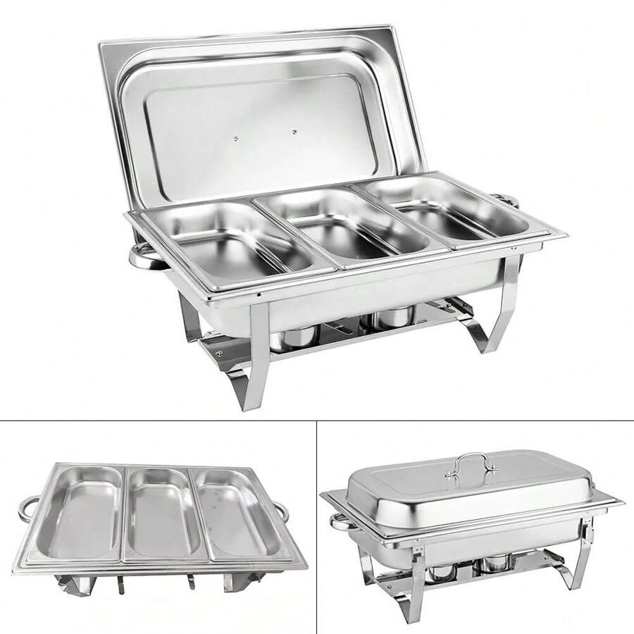 9L 3Pan Stainless Steel Chafing Dish Set Food Warmer For Buffet Banquet Catering