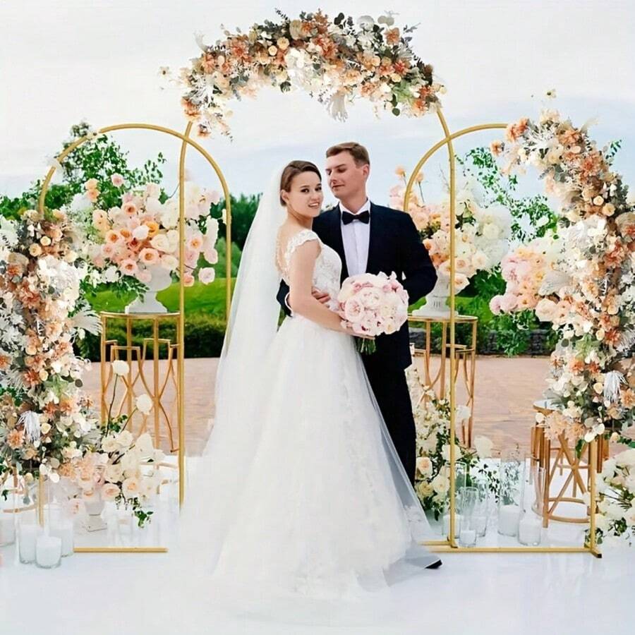 Arched Backdrop Stand, 7/6/5/4 Feet, Multiple Sizes, Gold Metal Arch Backdrop Frame With Arch Drape Covers, Suitable For Wedding Ceremony, Bridal Shower, Birthday Party, Valentine's Day, Engagement, Graduation, Mother's Day, Garden, Floral, Balloon Arch D