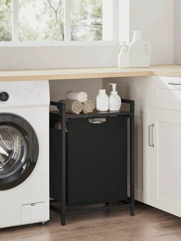 Laundry Basket, Laundry Hamper, Pull-Out And Removable Laundry Bag, Shelf, Metal Frame, 65L, 50 X 33 X 72 Cm, Rustic Brown And Black, Rustic Brown And Black