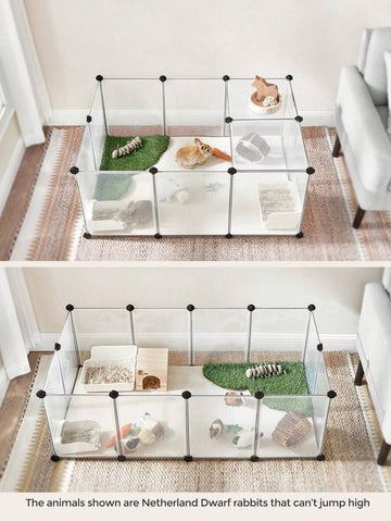 Pet Playpen With Floor, Small Animal Enclosure, DIY Plastic Cage, Indoor Run For Hamsters, Rabbits, Hedgehogs, Guinea Pigs, 125 X 63 X 42 Cm, White