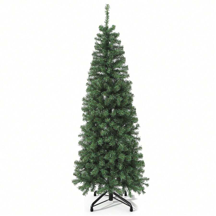 6ft Pre-Lit  Artificial Pencil Christmas Tree,Slim Fraser Fir Christmas Tree With 700 Branch Tips And 200 Lights, For Home, Office, And  Party Decor,Green