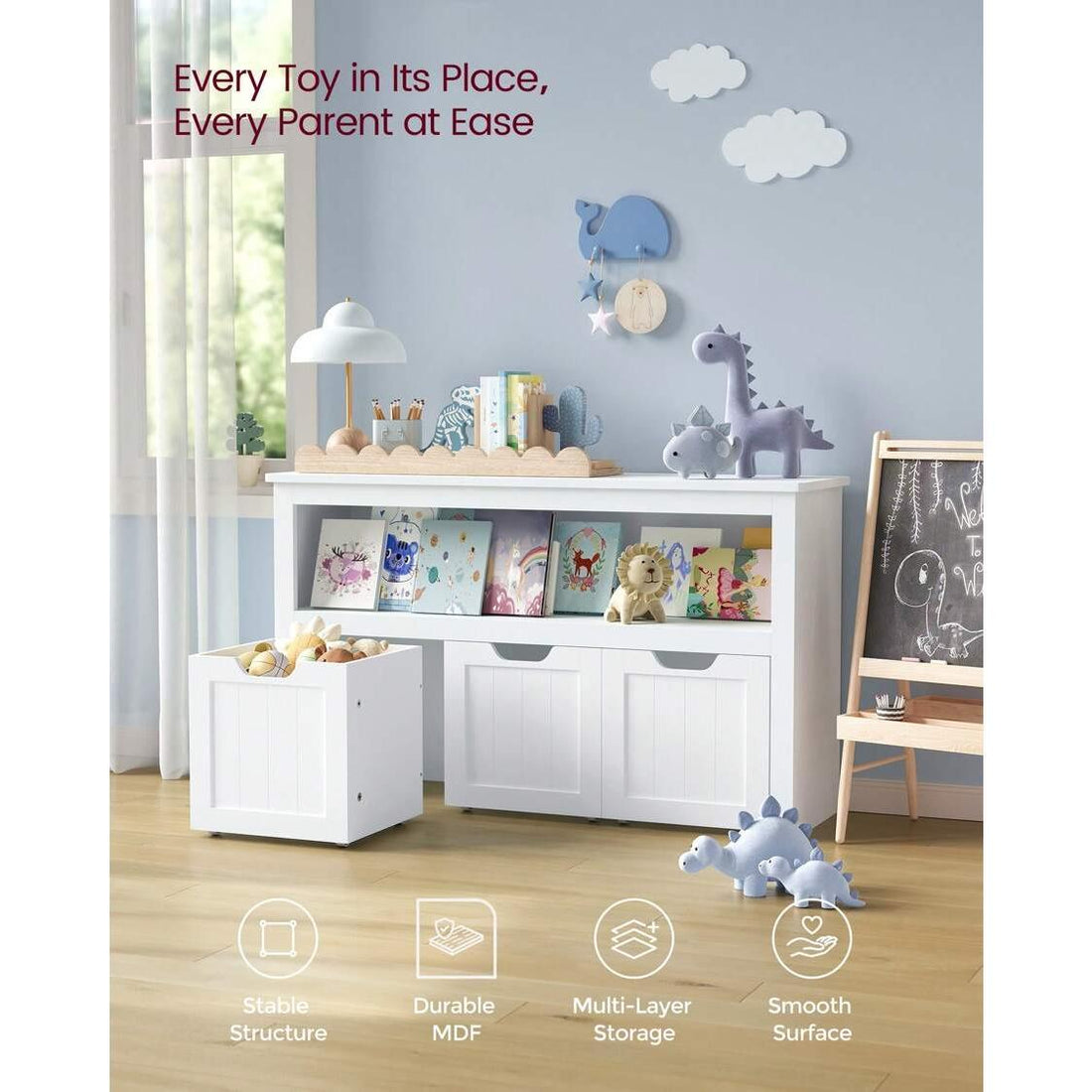 Toy Storage For Kids, Kids Storage Unit, Storage Cabinet With Wheels, 102 X 30 X 60 Cm, Kids Bookcase, For Living Room, Children's Room, Playroom, White