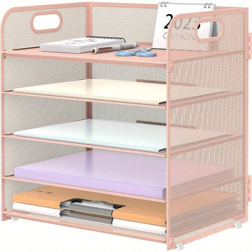 5-Tier Paper Organizer With Handle, Mesh Desk Organizer Letter Tray, Paper Tray Organizer File Organizer For A4 File Folder Back To School