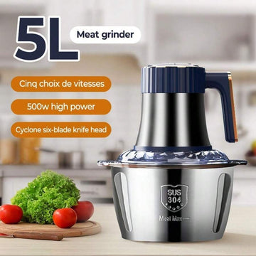 5L Large Capacity UK Plug Food Chopper, Electric Dough Mixer, Meat Grinder With Stainless Steel Bi-Level Blades And Mincer For Kitchen, Vegetable, Fruits