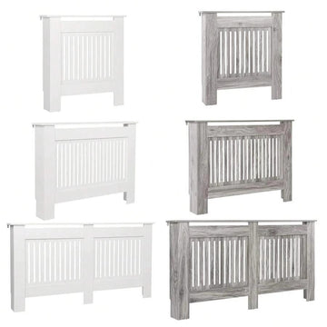 H Radiator Cover White Modern MDF Vertical Slats Wooden Top Cabinet For Living Room Bedroom Hallway