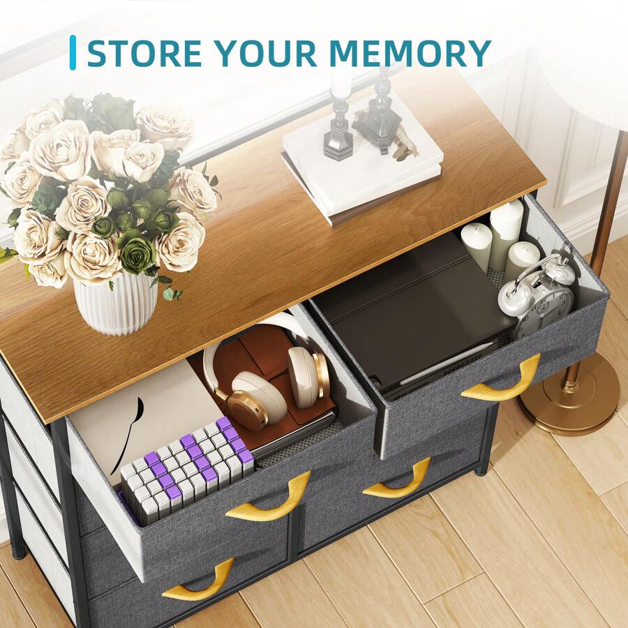 Chest Of Drawers, Fabric 8-Drawer Storage Organizer Unit For Bedroom Living Room Closet, Sturdy Steel Frame, Easy Pull Fabric Bins & Wooden Top, Fabric Dresser