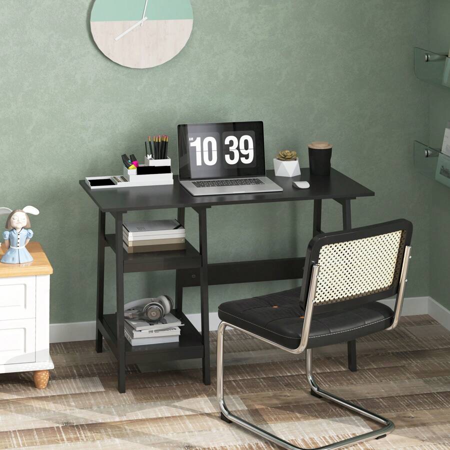 Compact Computer Desk With Storage Shelves, Study Table With Bookshelf, PC Table Workstation For Home Office, Study, Easy Assembly, 106 X 51cm