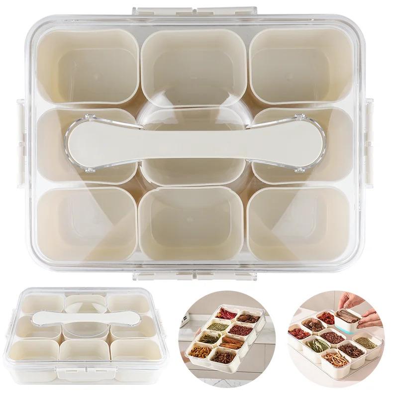 Divided Serving Tray Food Dispenser Kitchen Storage Box 9 Compartments Snack Box for Candy, Nuts, Cookies, Fruit Storage Box