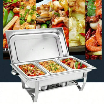 9L 3Pan Stainless Steel Chafing Dish Set Food Warmer For Buffet Banquet Catering