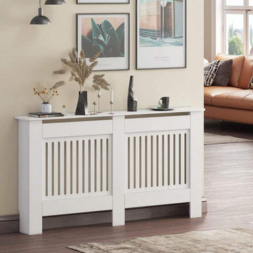 Radiator Cover Heater Cover Cabinet Radiator Shelf MDF Wood Vertical Slat White Grey Radiator Covers Living Room Furniture